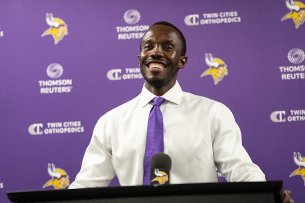 Vikings general manager Kwesi Adofo-Mensah spoke to the media bout first round draft pick Lewis Cine at TCO Performance Center on Friday, April 29, 20