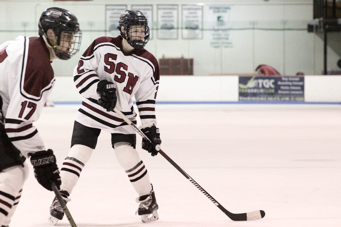 Jackson LaCombe, right, scored 22 goals and assisted on 67 for Shattuck-St. Mary's in the 2018-19 season. He'll continue his career with the Gophers this fall.