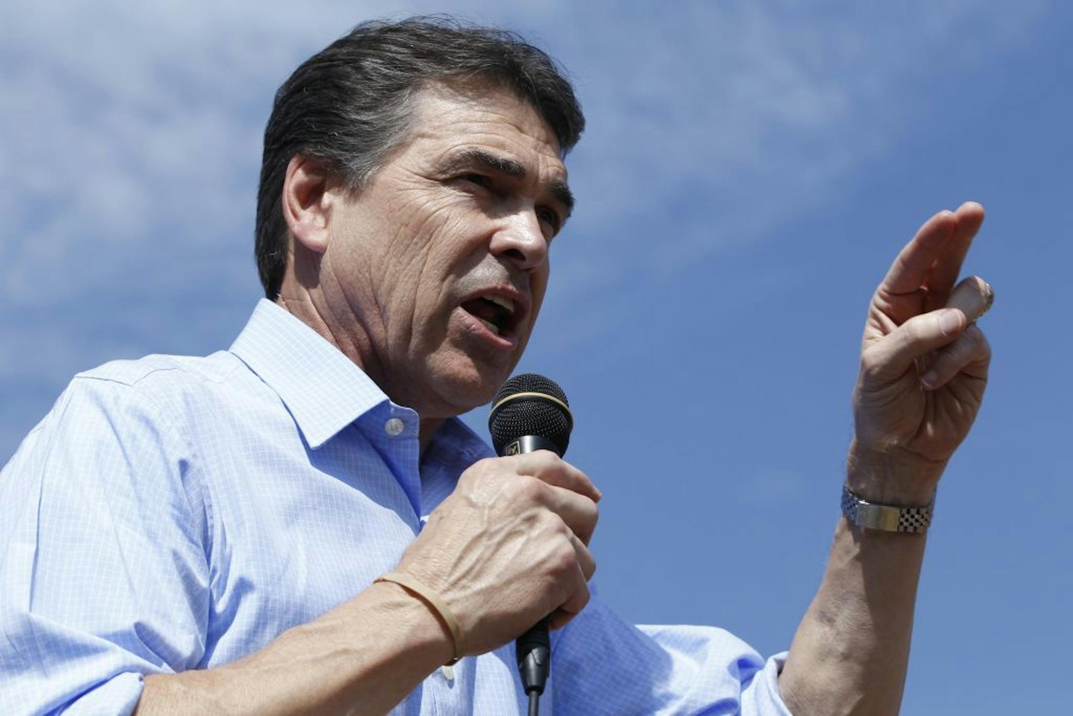 Republican presidential candidate Texas Gov. Rick Perry visited the Iowa State Fair in Des Moines, Iowa, Monday, Aug. 15, 2011.