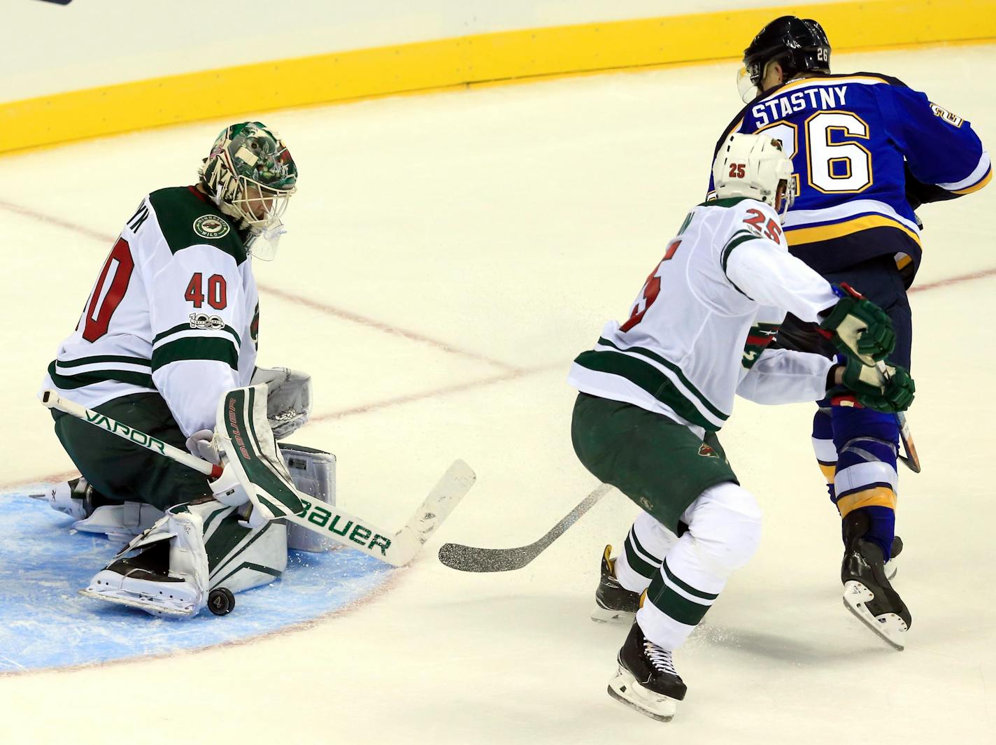 Wild goalie Devan Dubnyk makes a save against St. Louis last week.