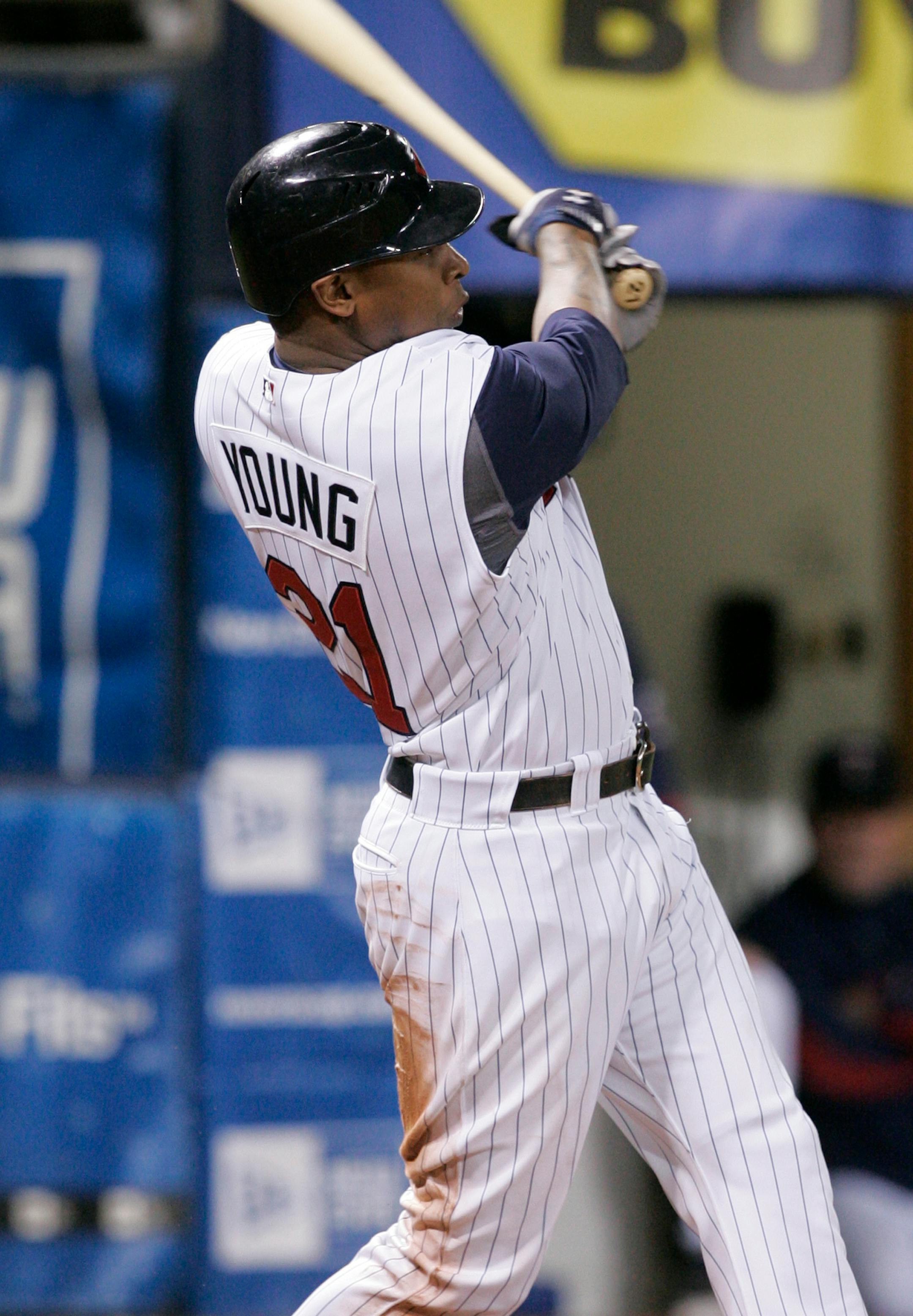 Delmon Young hit one of his many singles on Monday against the Boston Red Sox.