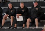 Dean Evason, Bob Woods and Bruce Boudreau watched Wild development camp in 2019. Boudreau was later fired as coach and replace by Evason, who in turn 