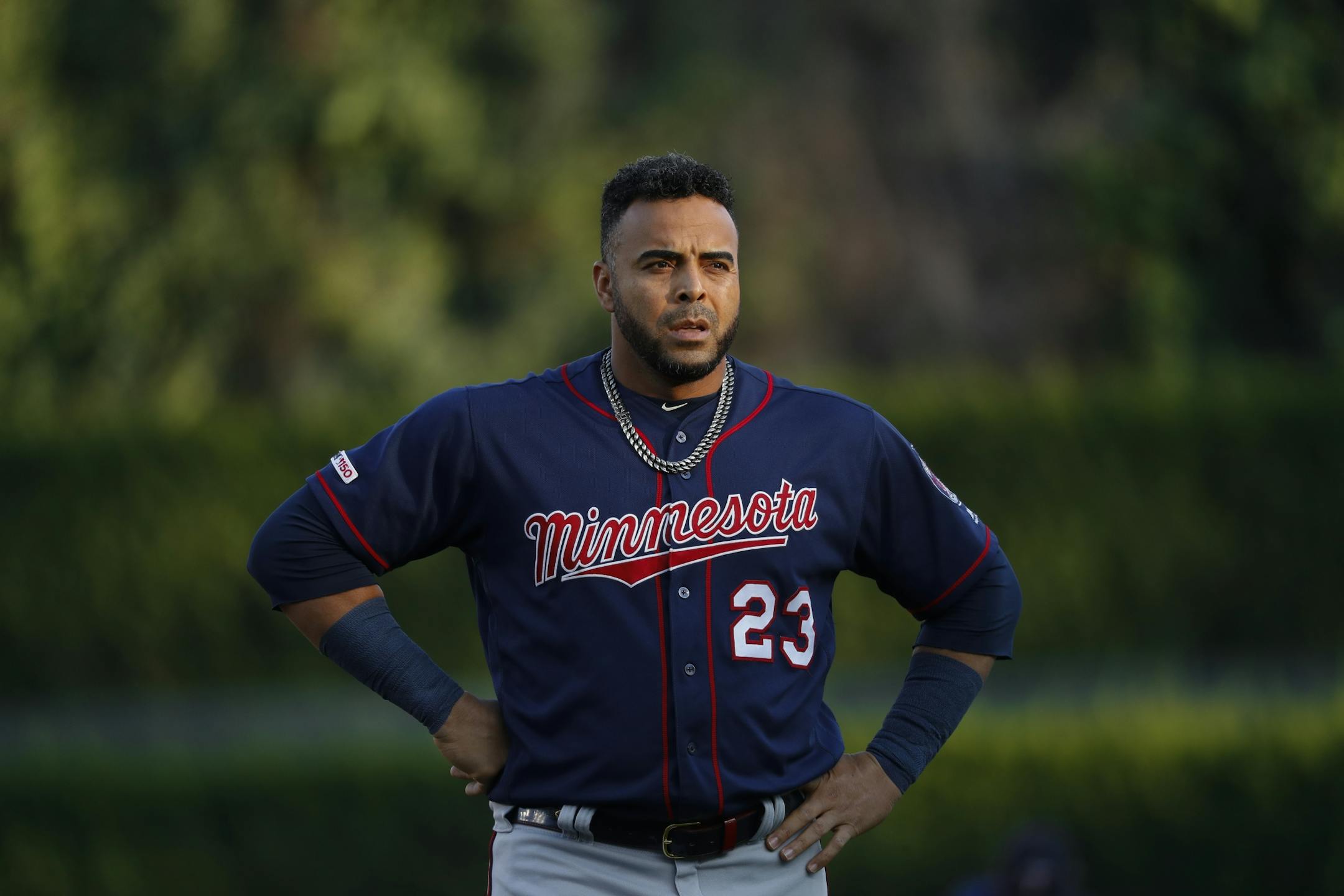 Minnesota Twins' Nelson Cruz warms up before a baseball game against the Detroit Tigers in Detroit, Wednesday, Sept. 25, 2019.