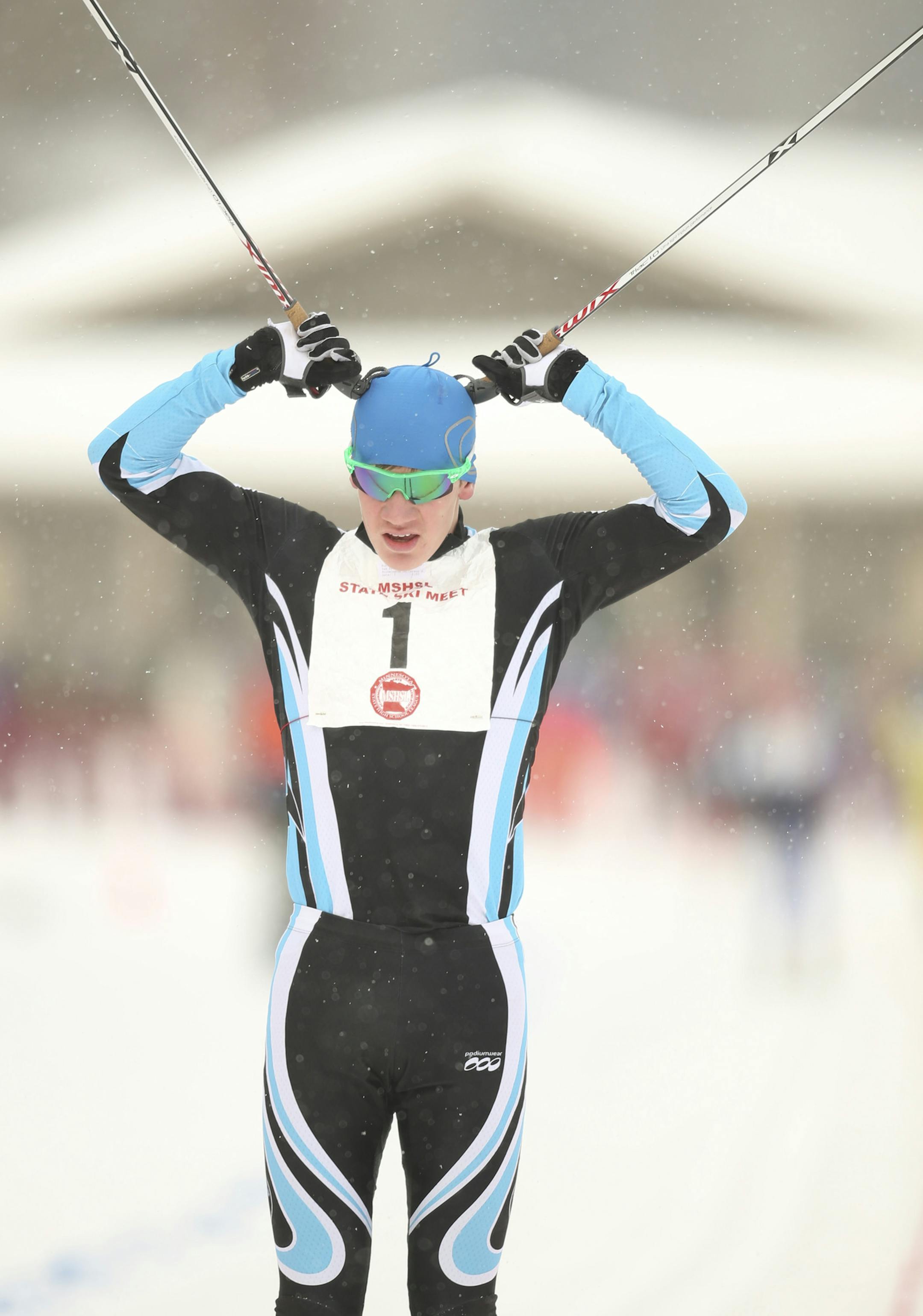 The boys' and girls' Nordic Ski State Meet was held Thursday, February 13, 2014 at Giants Ridge in Biwabik, Minn. Bloomington Jefferson's Zak Ketterson celebrated his boys' Nordic skiing state championship as he crossed the finish line after the classical race Thursday afternoon. ] JEFF WHEELER &#x201a;&#xc4;&#xa2; jeff.wheeler@startribune.com