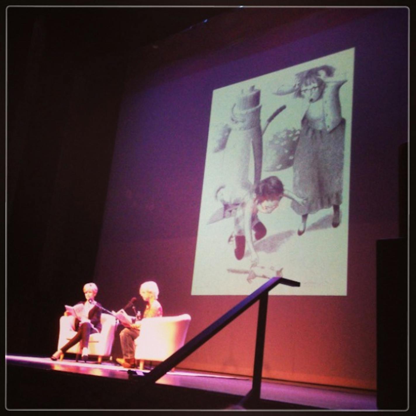 Cathy Wurzer and Kate DiCamillo at the book launch of "Flora & Ulysses."