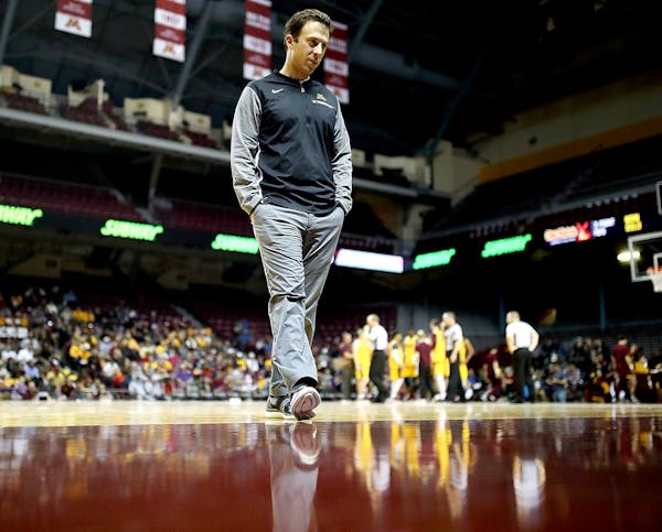 Gopher coach Richard Pitino walked down the court during the University of Minnesota Maroon and Gold Scrimmage at Williams Arena Sunday October 29,201
