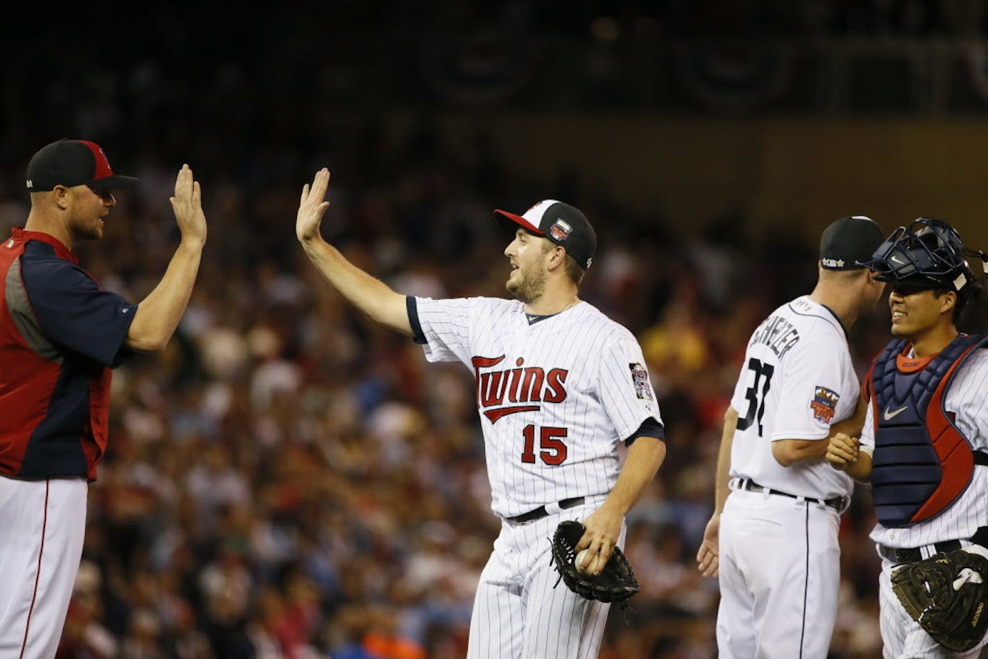 Glen Perkins, LHP, Minnesota Twins closes the top of the ninth with two strikeouts and a grounder to second to seal the win for the American League at the All Star Game at Target Field July 15, 2014 in Minneapolis, MN. ] Jerry Holt Jerry.holt@startribune.com