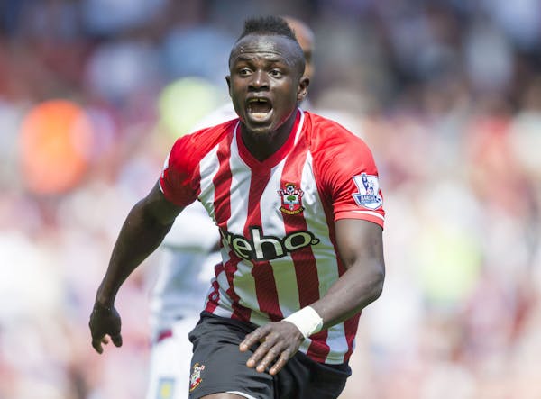 Southampton's Sadio Mane celebrates scoring the fastest hat-trick in Premier League history, during their English Premier League soccer match against 