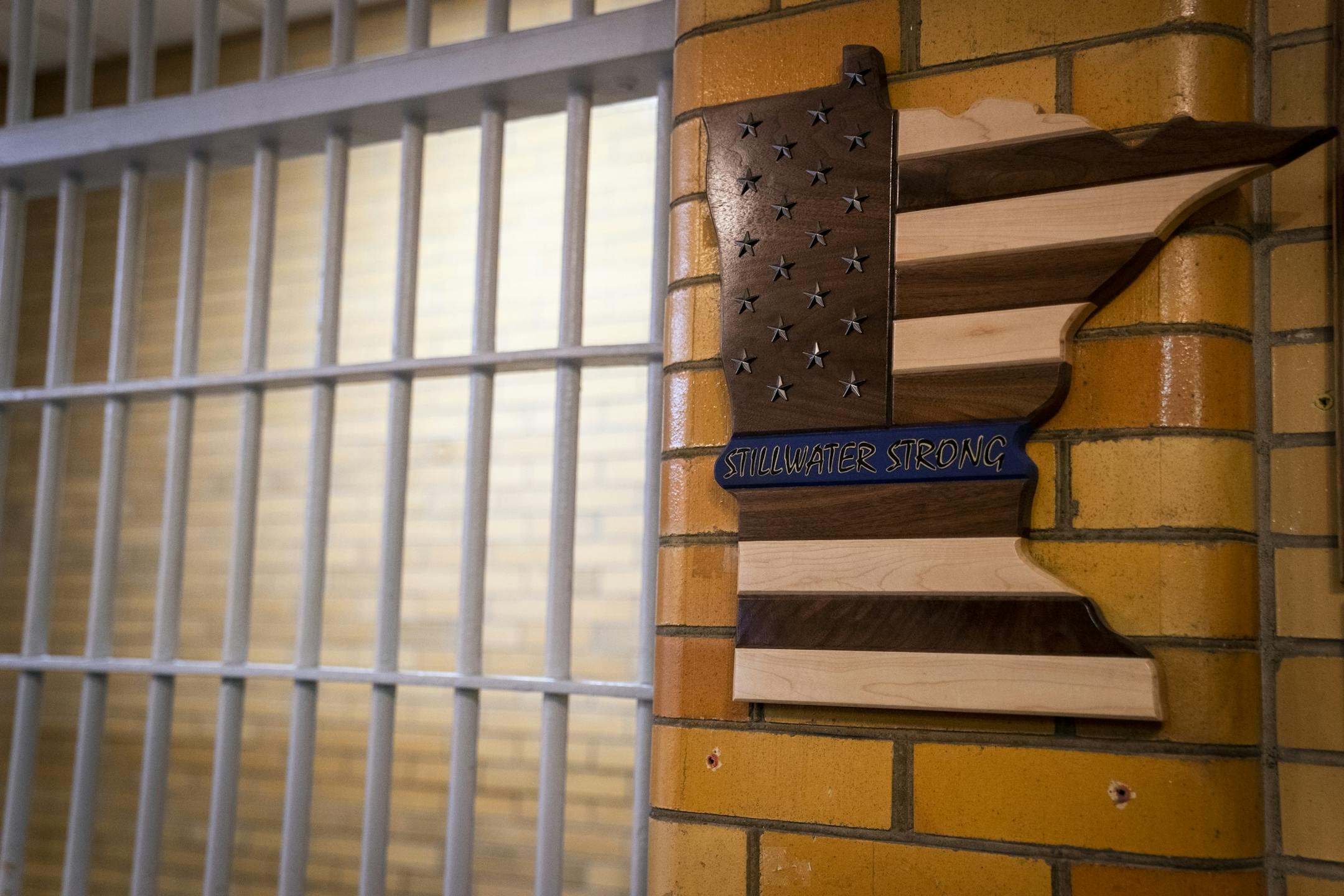 A sign at the entrance to the lockdown area at Stillwater prison, as seen during the Jan. 25 tour.