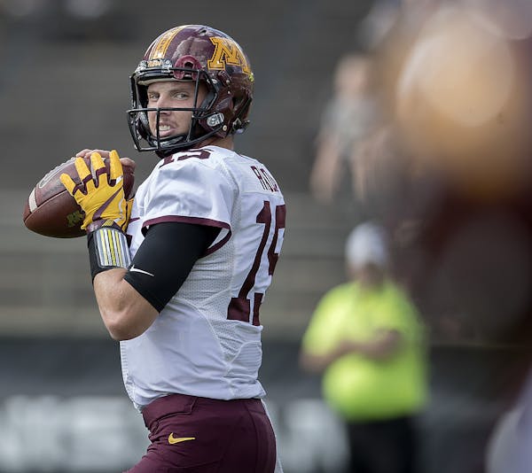 Minnesota's quarterback Conor Rhoda took to the field for warm up before the Gophers took on Purdue at Ross&#xf1;Ade Stadium, Saturday, October 7, 201