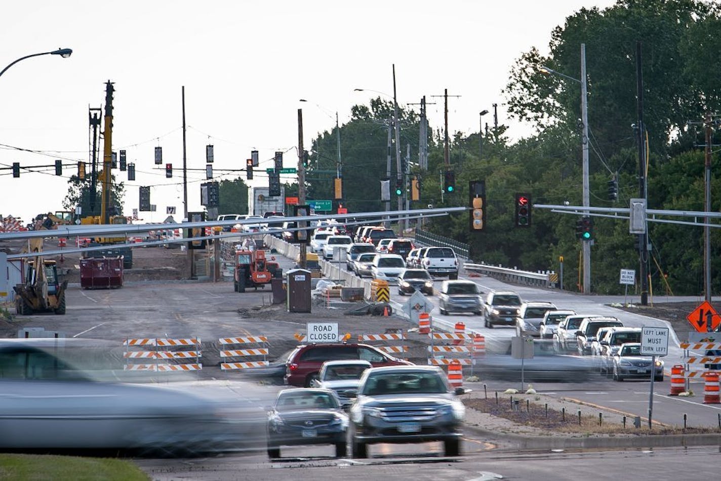 Traffic slowly navigated through a construction zone on Hwy. 96 E. where it meets I-35E in September 2016.