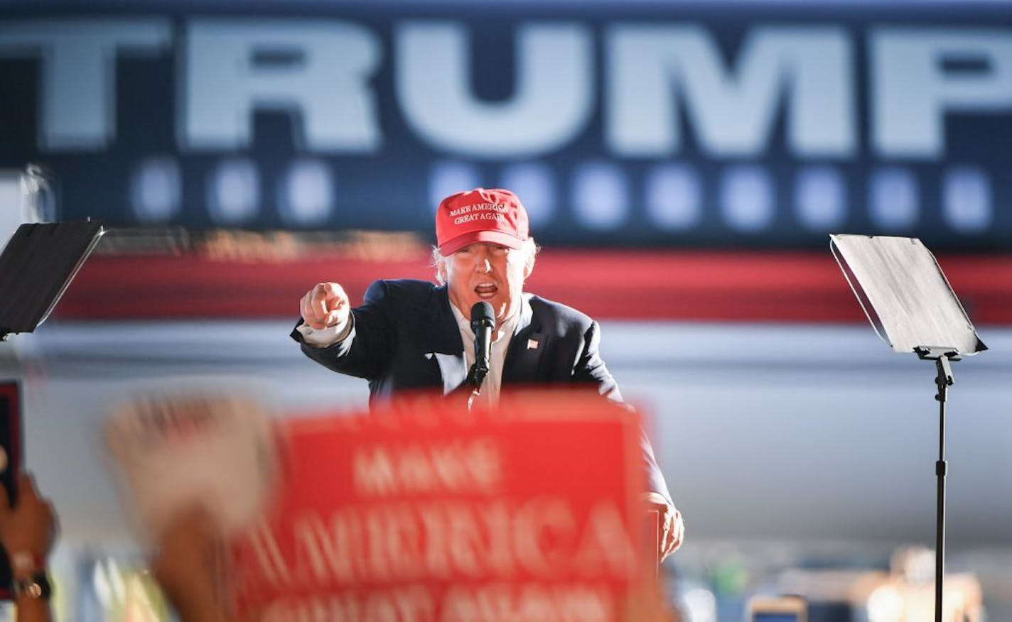 Donald Trump spoke at rally Sunday afternoon at the Sun Country Airlines hangar at the Minneapolis-St. Paul International Airport.