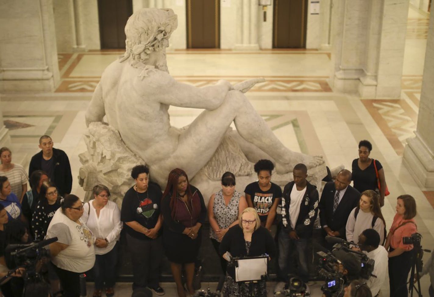 Teresa Nelson, legal director of the ACLU of Minnesota spoke at the news conference.