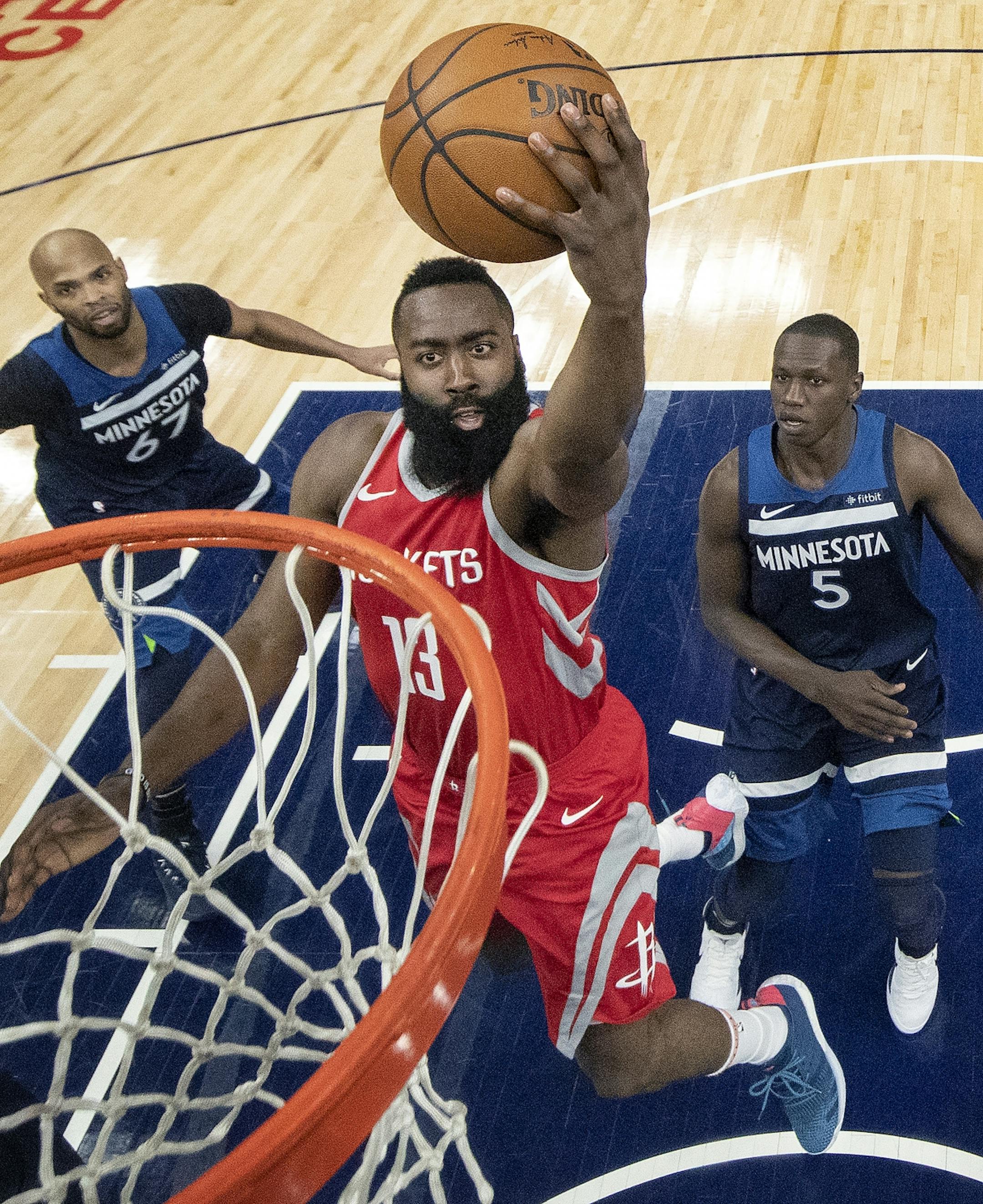 James Harden (13) attempted a shot in the first half.