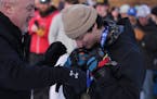 Irondale skier Anthony Petkov accepted his medal after winning the boys Alpine skiing state championship.
