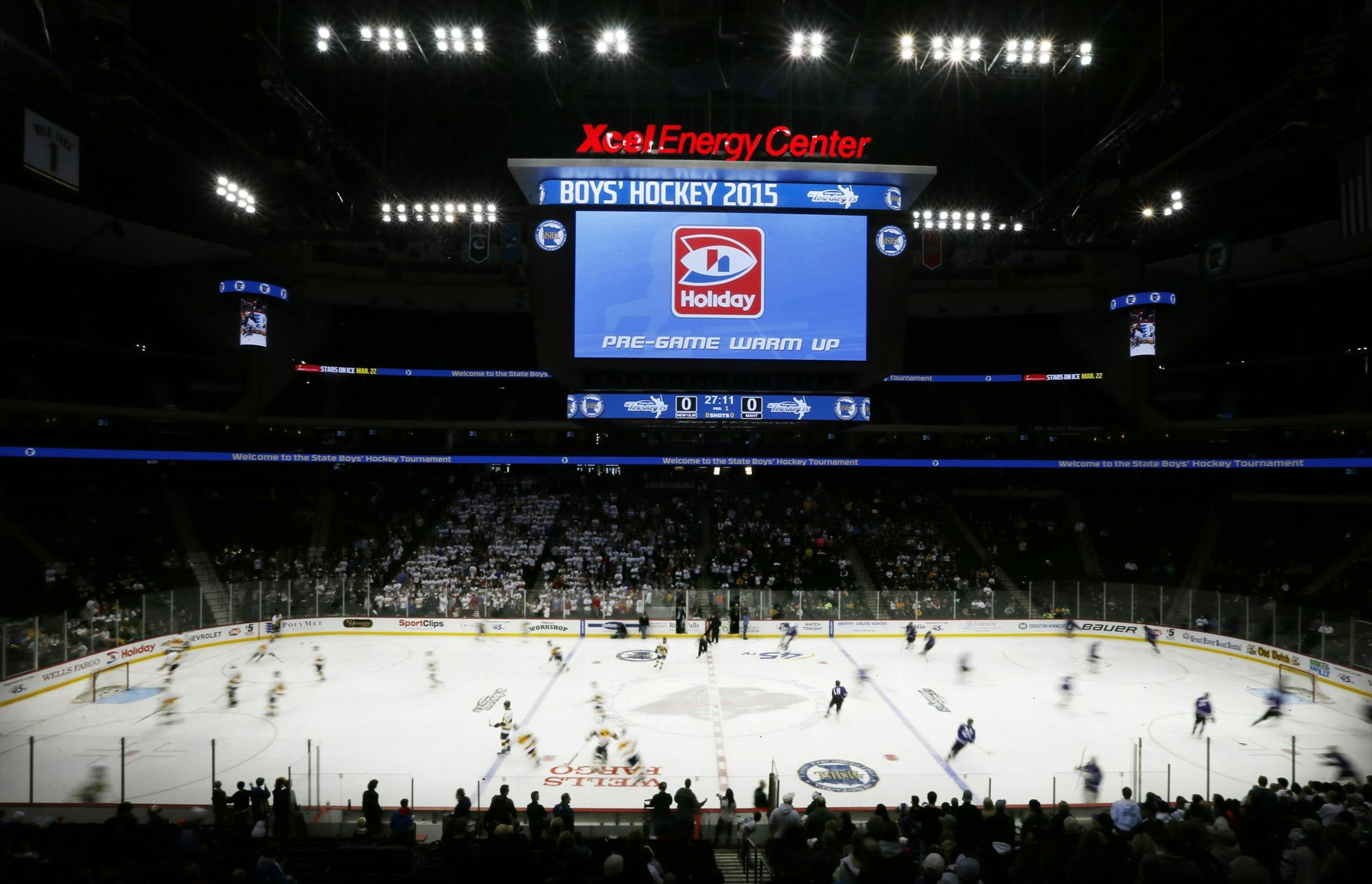 Mahtomedi played New Ulm in the first game of the Class 1A quarterfinals boys' hockey state tournament at the Xcel Energy Center Wednesday March 4, 2015 in St. Paul, Minnesota.