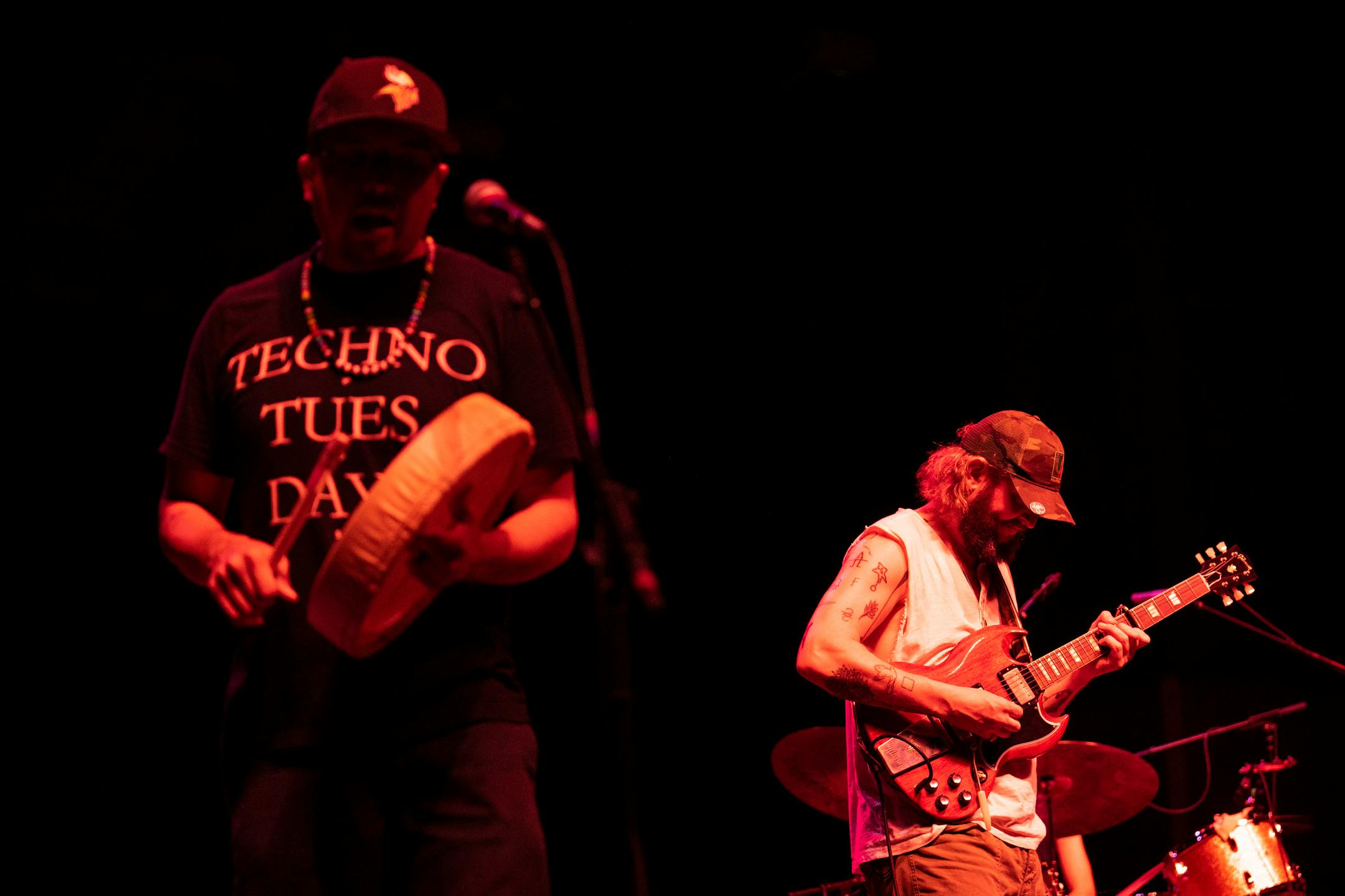 Justin Vernon, of, Bon Iver, right, headlined the Water is Life Festival at Bayfront Festival Park in Duluth on Wednesday.