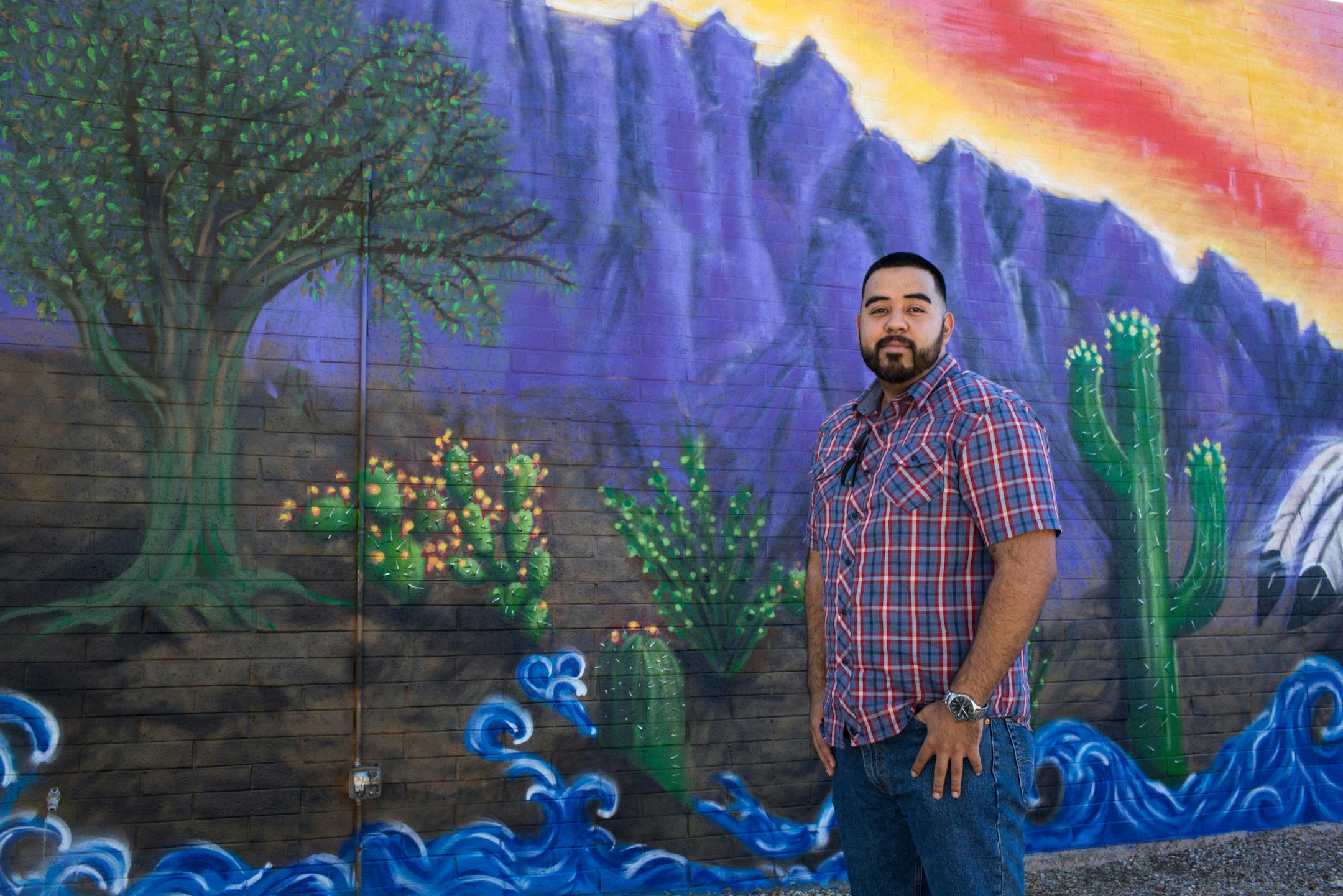 Juan Rodriquez,24, stands for a photograph at Mesa Community College in Mesa, Arizona, on Feb. 21, 2017. MUST CREDIT: Bloomberg photo by Conor Ralph.