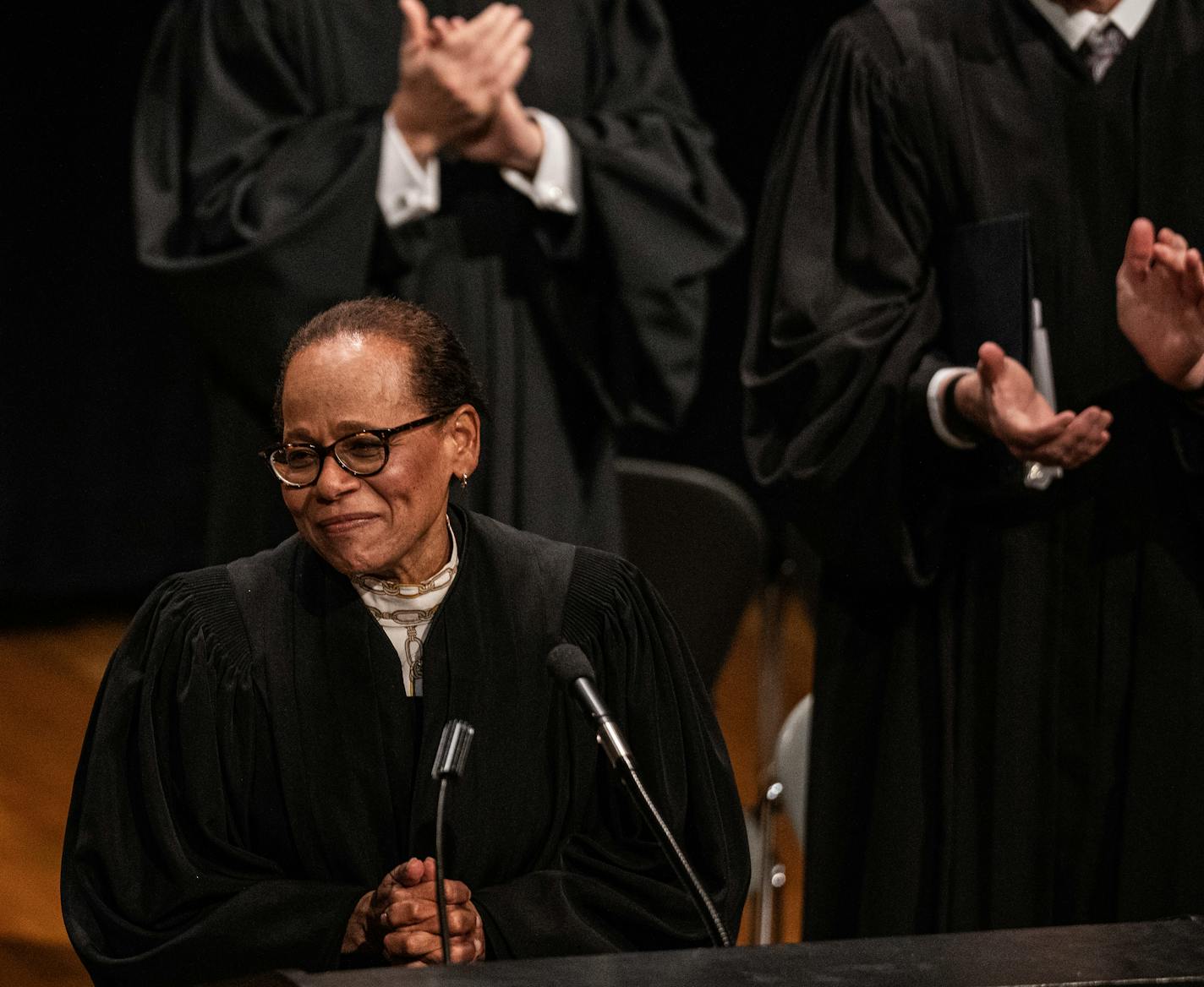 Chief Natalie Hudson celebrates her new role as the leader of the Minnesota Supreme Court at the History Center in St. Paul, Minn., on Monday, Nov. 27, 2023. This is the public ceremony for the Minnesota Supreme Court. Chief Natalie Hudson and new associate Karl Procaccini have already been sworn in and are hearing cases.] RICHARD TSONG-TAATARII • richard.tsong-taatarii @startribune.com