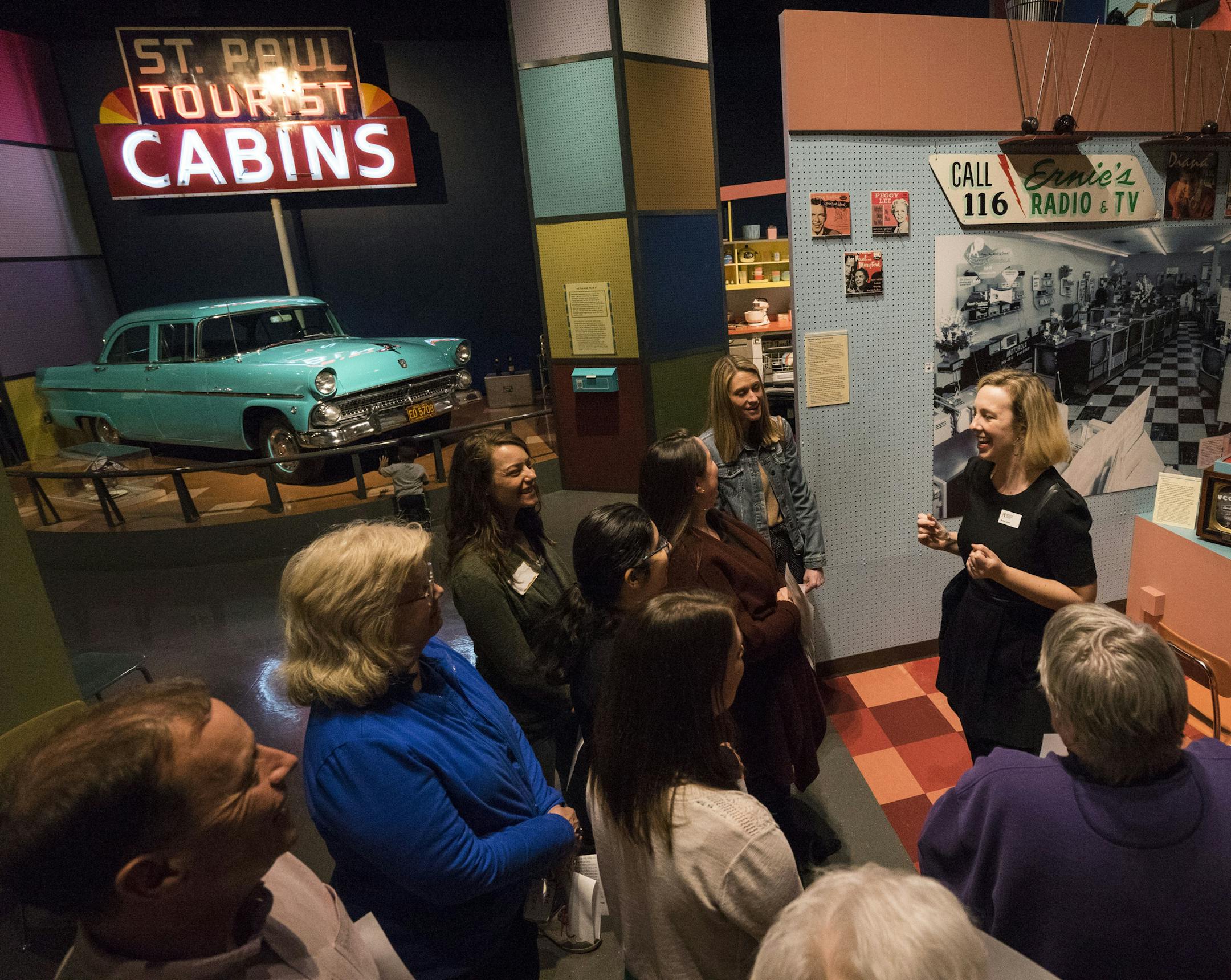 Maren Levad, access specialist at the Minnesota Historical Society gives a "memory walk" at the Minnesota History Center of in Saint Paul on Wednesday, March 27.]
TONY SAUNDERS ¡ anthony.saunders@startribune.com A "memory walk" is used to help communicate with people with dementia, and help them remember things from their past, easing conversation for them.