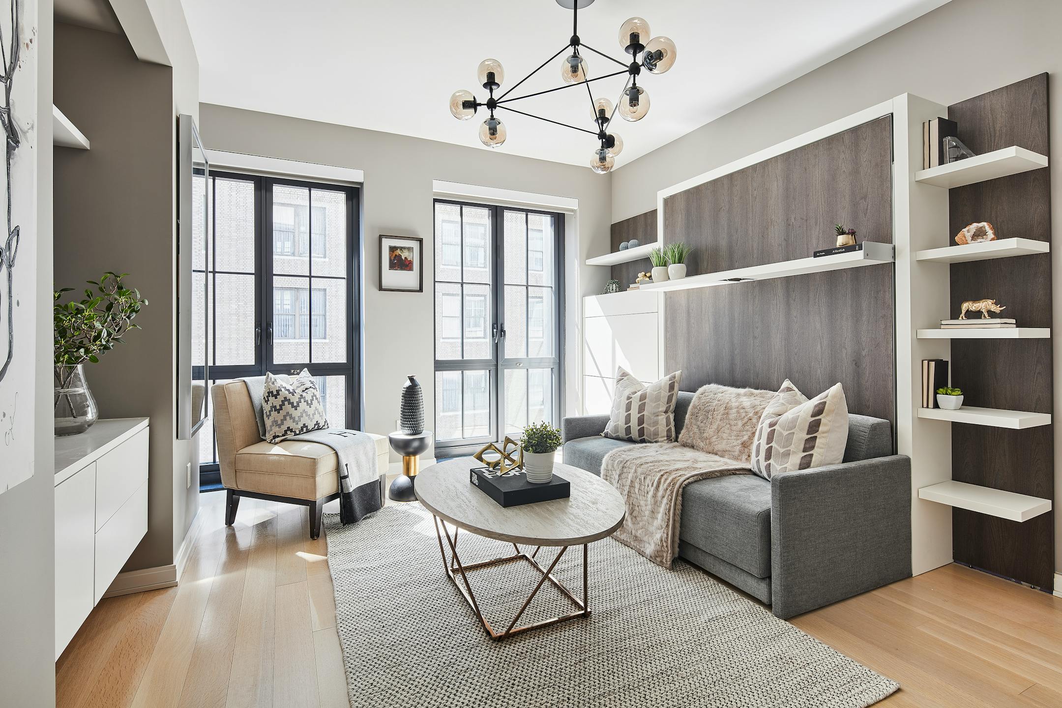 A guest room with a hidden desk and bed, serves as a multiple purpose space for both work and guests. (Scott Gabriel Morris/TNS)