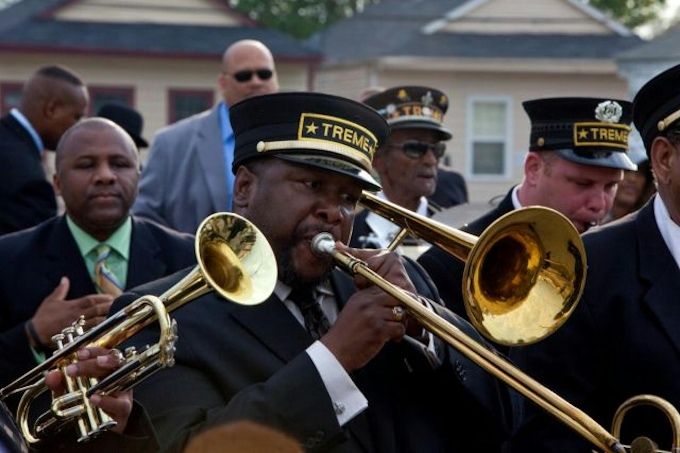 Trombonist Antoine Batiste (Wendell Pierce) plays a New Orleans funeral parade in "Treme," premiering Sunday.