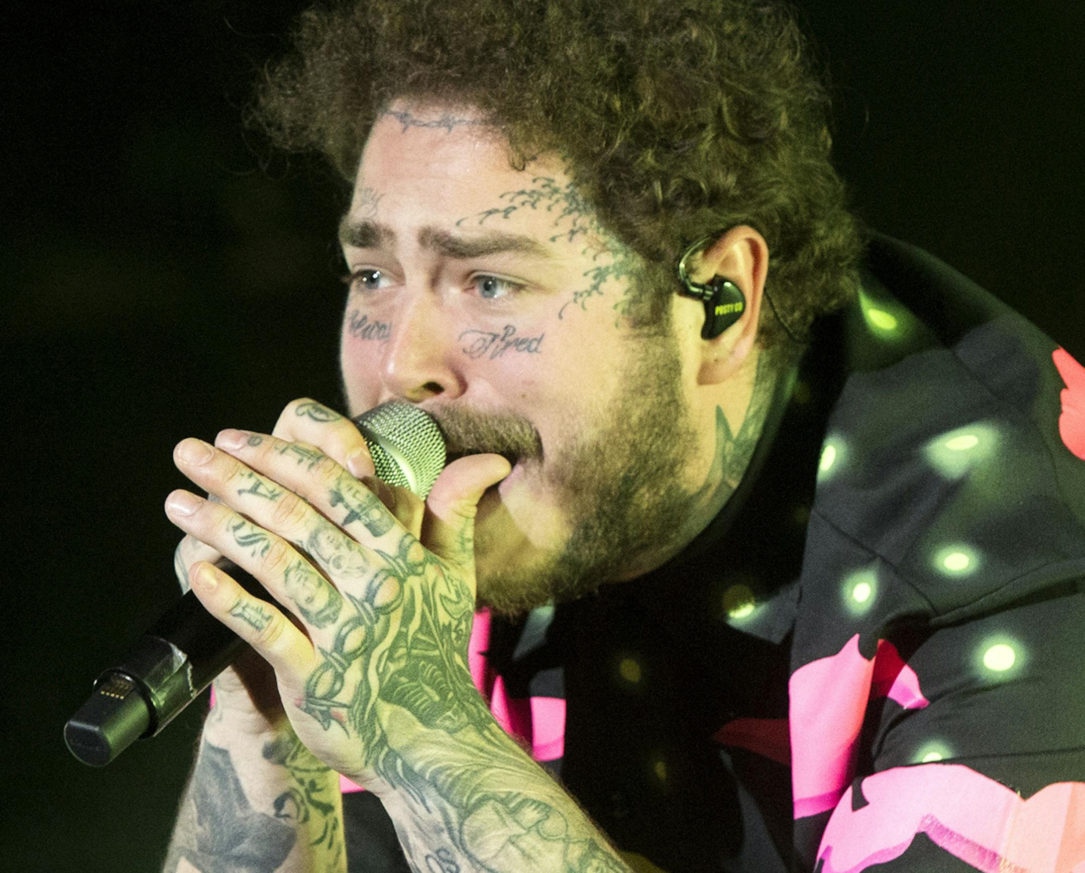 Post Malone performs on Day 3 of the 2019 Firefly Music Festival at The Woodlands on Sunday, June 23, 2019, in Dover, Del. (Photo by Owen Sweeney/Invision/AP)