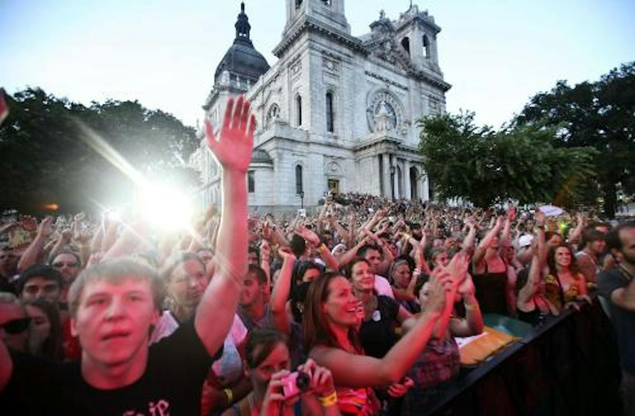 Raise your hand if you think the smaller church stage outshines the giant main stage at the Basilica Block Party. / Photo by Kyndell Harkness.