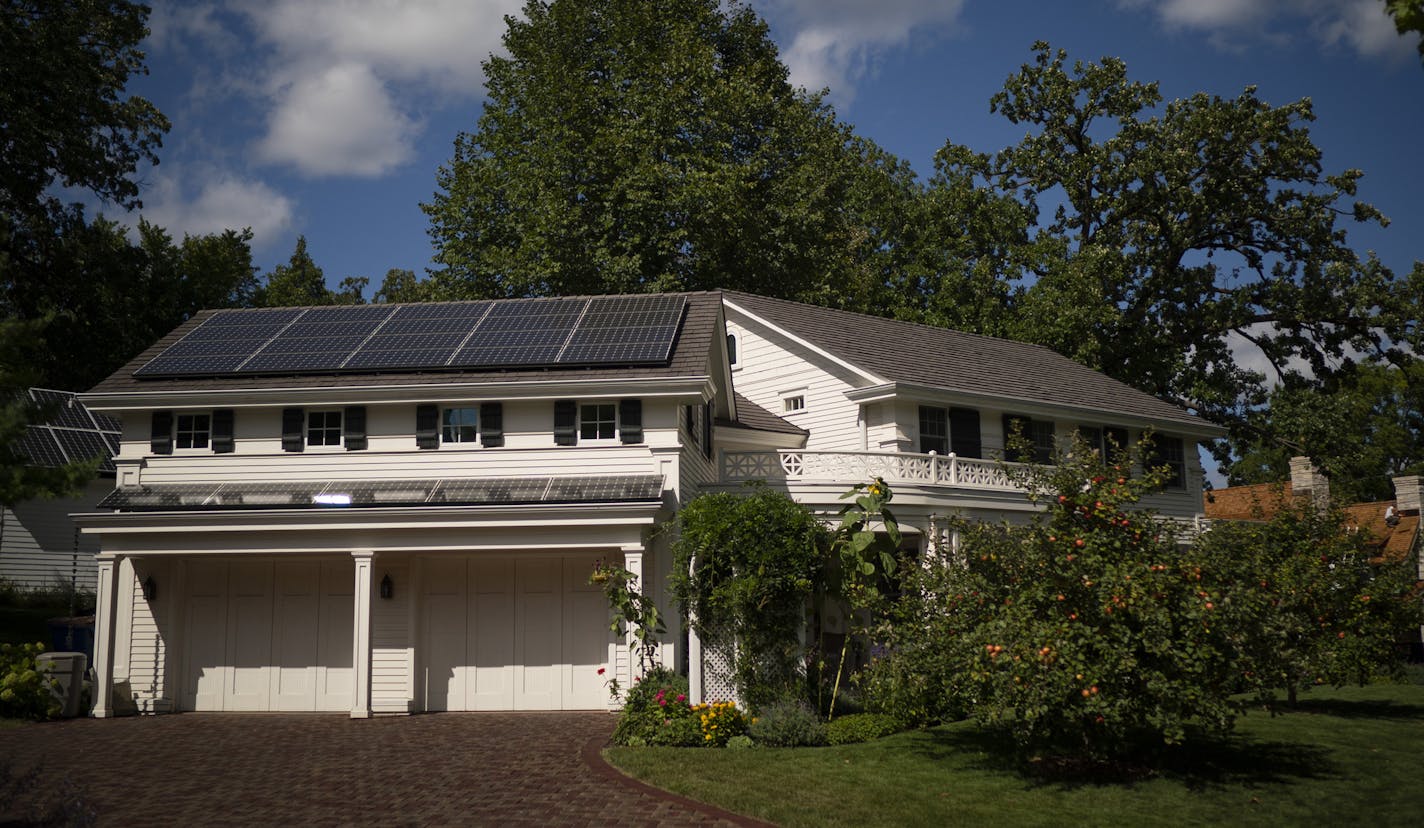 When Don Shelby had his garage built, he oriented it away from the house so it would be at a more favorable angle towards the sun and the solar panels on the roof. ] JEFF WHEELER • jeff.wheeler@startribune.com Former television anchor Don Shelby has an energy-efficient home that blends right in with the traditional homes in his Excelsior neighborhood. He was photographed Thursday afternoon, September 3, 2020 at Target Field in Excelsior.