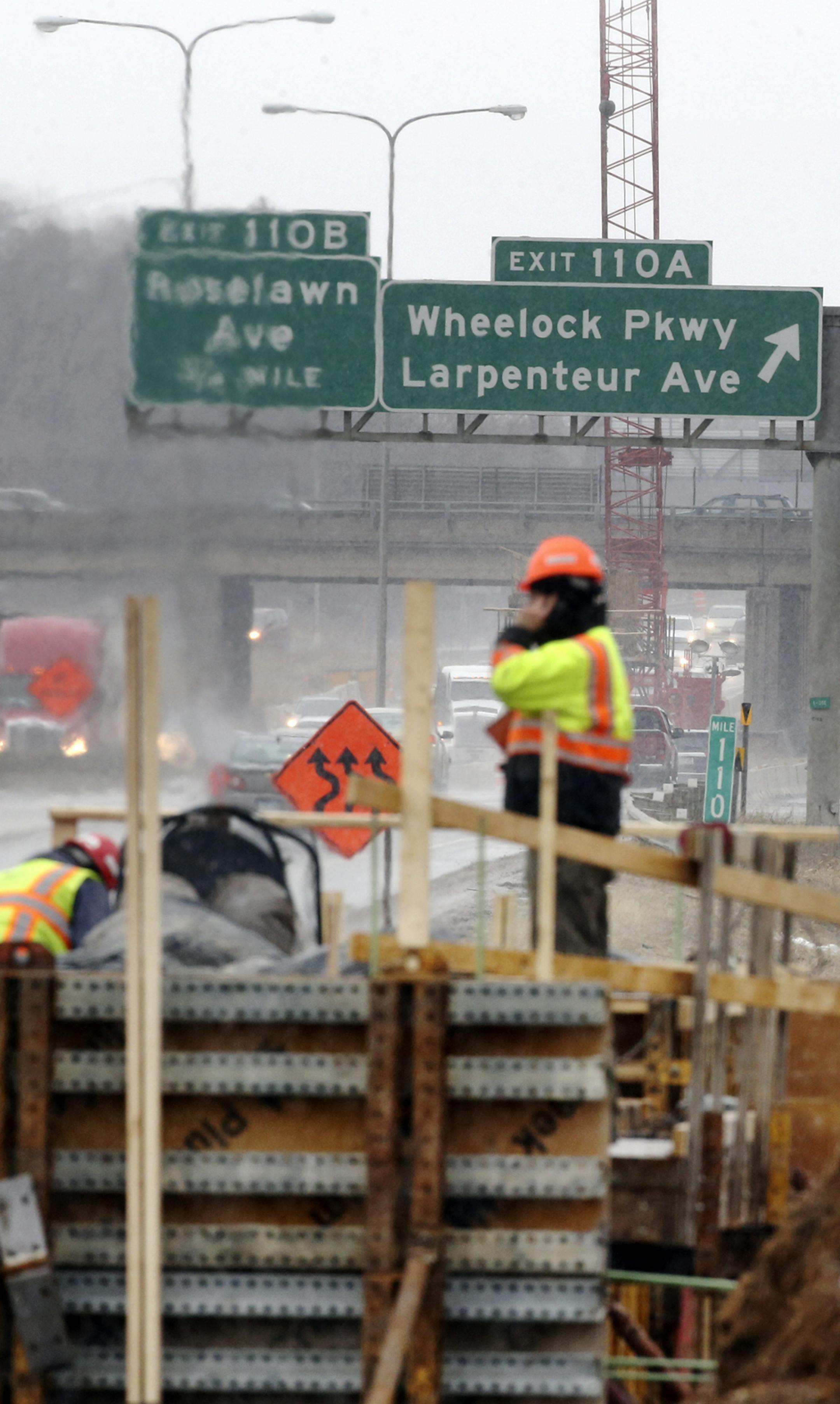 Seen from the Gateway State Trail bridge over I-35E, construction is in full gear on stretches of the interstate, including here, where the Arlington Street Bridge over I-35E is being rebuilt Thursday, April 3, 2014, in St. Paul, MN.](DAVID JOLES/STARTRIBUNE) djoles@startribune.com MnDOT out with its list of road construction priorities.