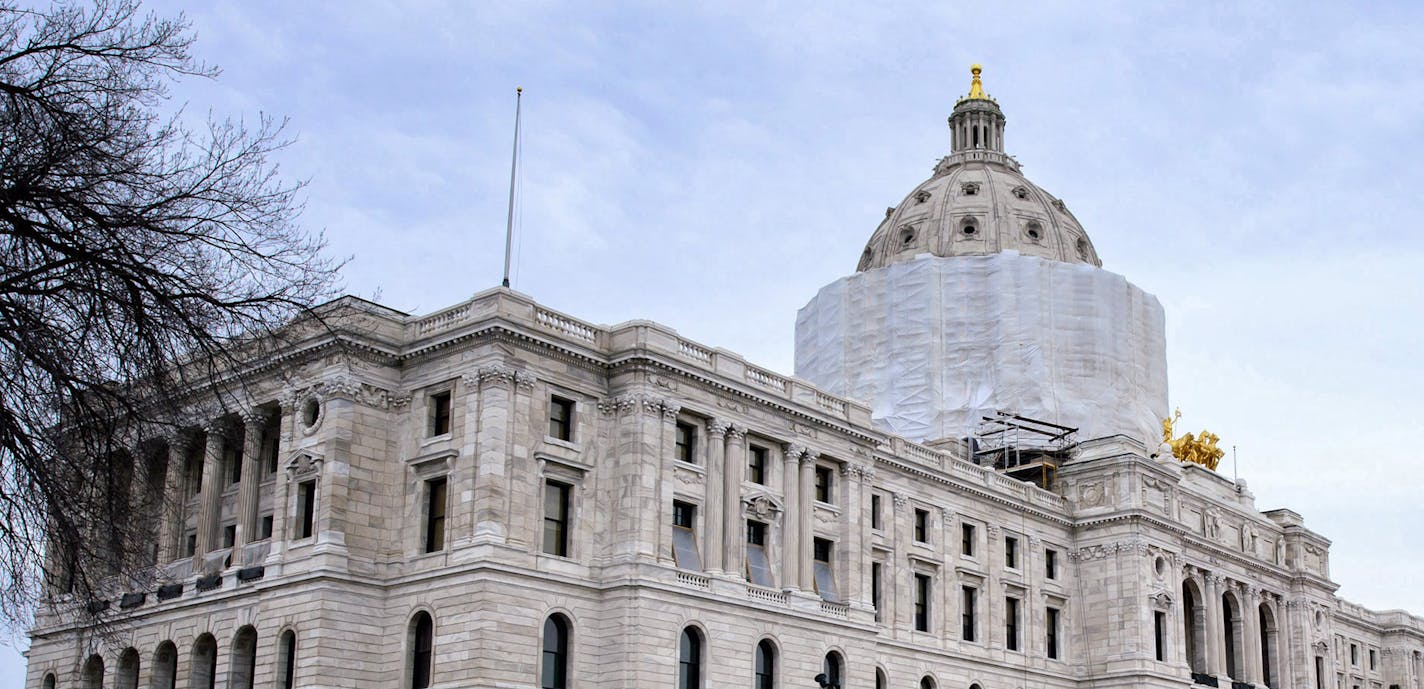 Steps at the main south entrance are in the process of being restored. This entrance will be closed for the 2016 session. All stonewirk on the main part of the building is complete. Stonework continues on the cylinder and dome. ] GLEN STUBBE * gstubbe@startribune.com Friday, February 19, 2016 Tour of ongoing renovation work at the Minnesota State Capitol and at the House chamber currently being prepared for the legislative session. ORG XMIT: MIN1602192105520656 ORG XMIT: MIN1603151255136543