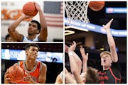 From top left, Daniel Freitag of Breck, Jack Robison of Lakeville North and Isaac Asuma of Cherry are Mr. Basketball finalists with Big Ten college pl