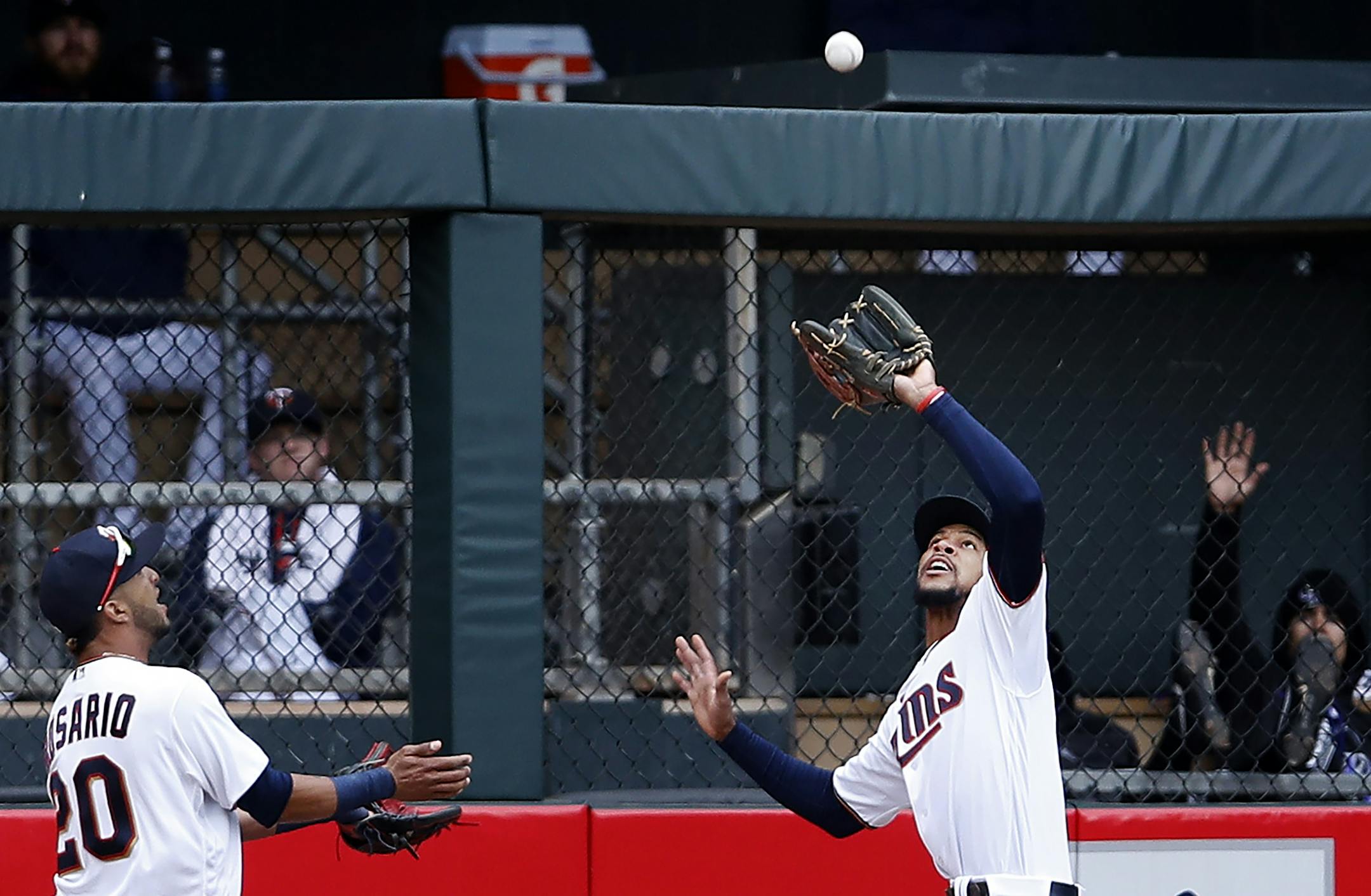 Byron Buxton caught a deep fly ball hit by Carlos Gonzalez in the fifth inning.