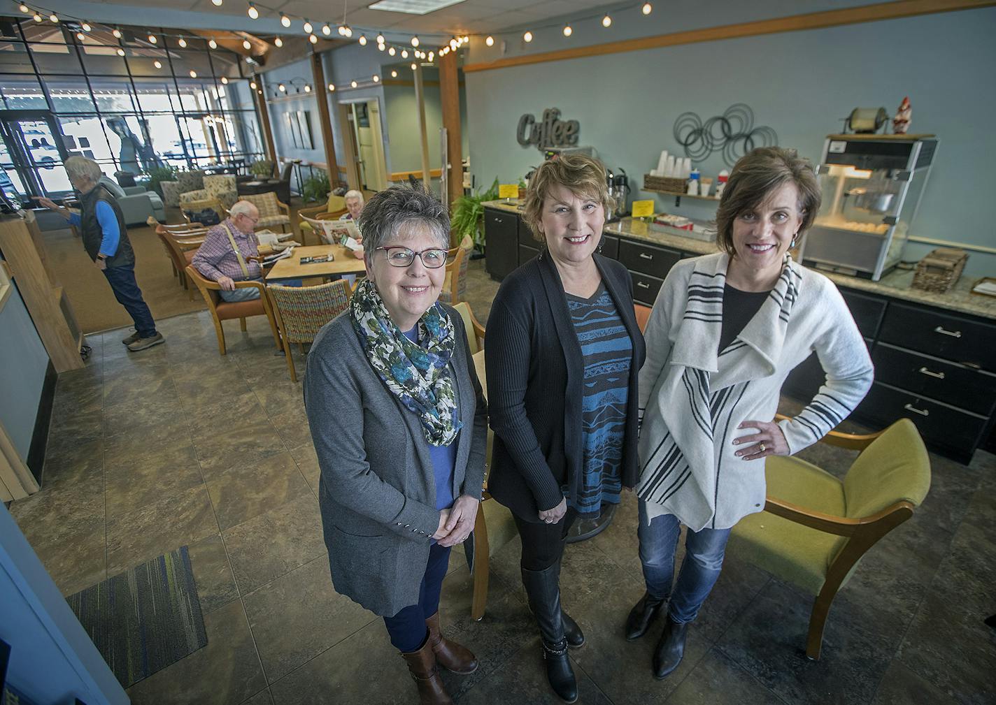 Lynne Pederson, left, Shelley Holden, center, and Patty Ciernia, right are working together to make improvements to livability for older residents during a meeting at FiftyNorth, Thursday, April 5, 2018 in Northfield, MN. ] ELIZABETH FLORES &#xef; liz.flores@startribune.com