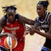 Washington Mystics center Tina Charles (31) in action during a WNBA basketball game, Saturday, May 15, 2021, in Washington. (AP Photo/Daniel Kucin Jr.