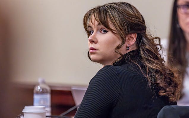 FILE - Hannah Gutierrez-Reed, the former armorer at the movie "Rust," listens to closing arguments in her trial at district court, Wednesday, March 6,