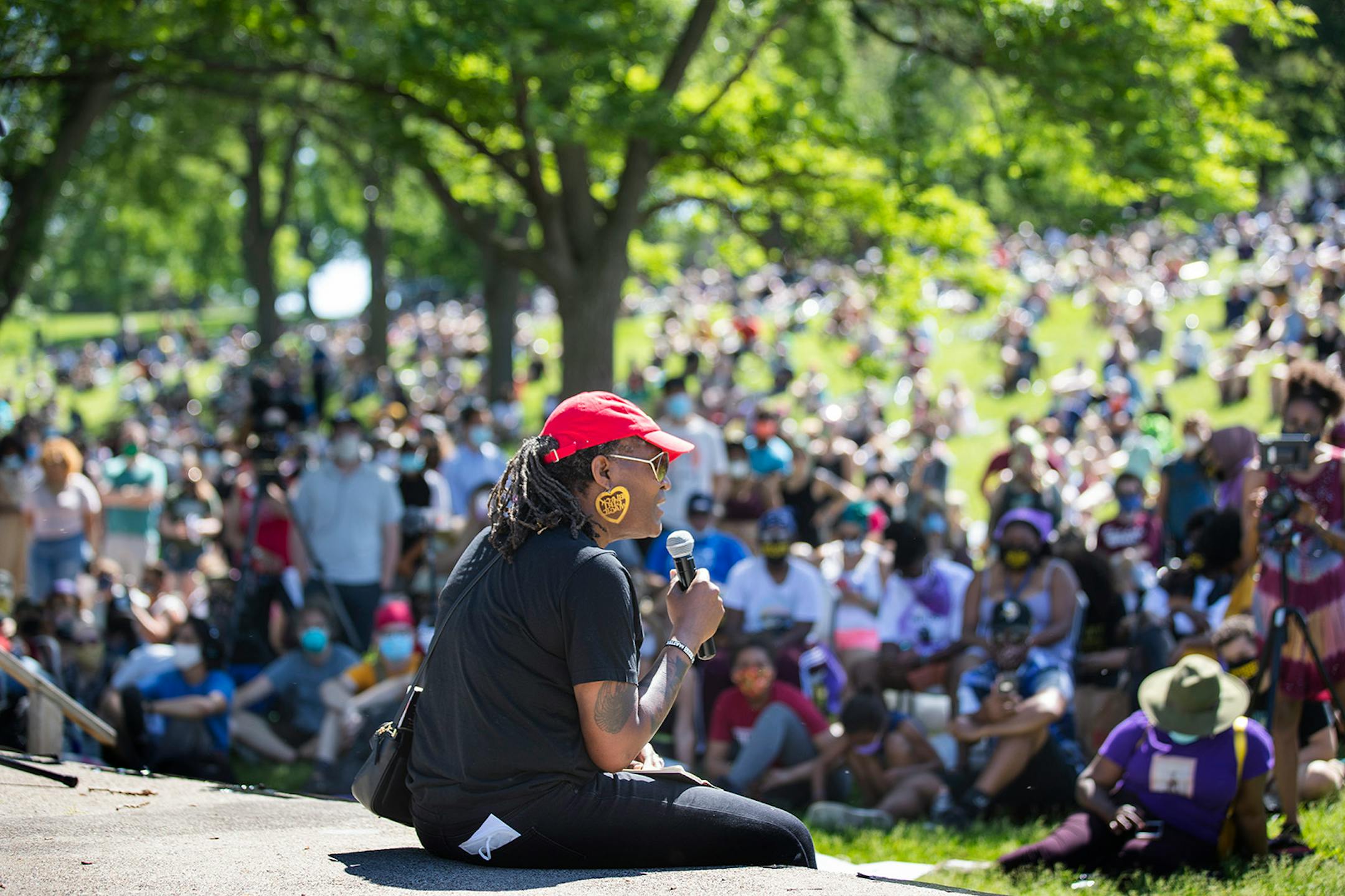 Minneapolis Council Vice President Andrea Jenkins spoke to the crowd Sunday, June 7, at Powderhorn Park.