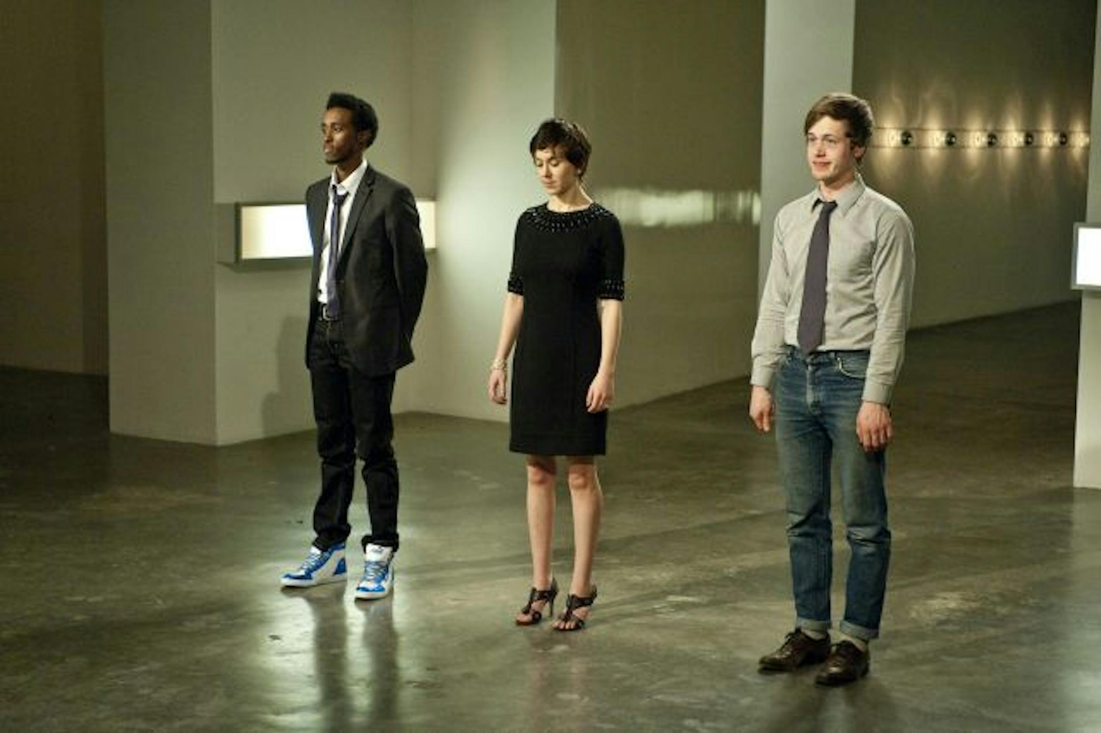 Miles Mendenhall, right, was one of three finalists on Wednesday's conclusion of "Work of Art" on Bravo. At left was the winner, Abdi Farah, and second-place finisher, Peregrine Honig.