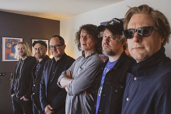 The Hold Steady has expanded into a six-man lineup with, from left, Bobby Drake, Franz Nicolay, Craig Finn, Galen Polivka, Steve Selvidge, Tad Kubler.
