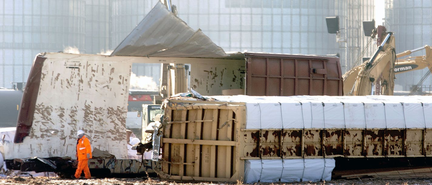 Crews cleaned up on Friday after two BNSF trains collided just west of Casselton, N.D., the night before. BNSF Railway officials said it appears that a broken rail caused a derailment of one of the trains. No one was hurt.