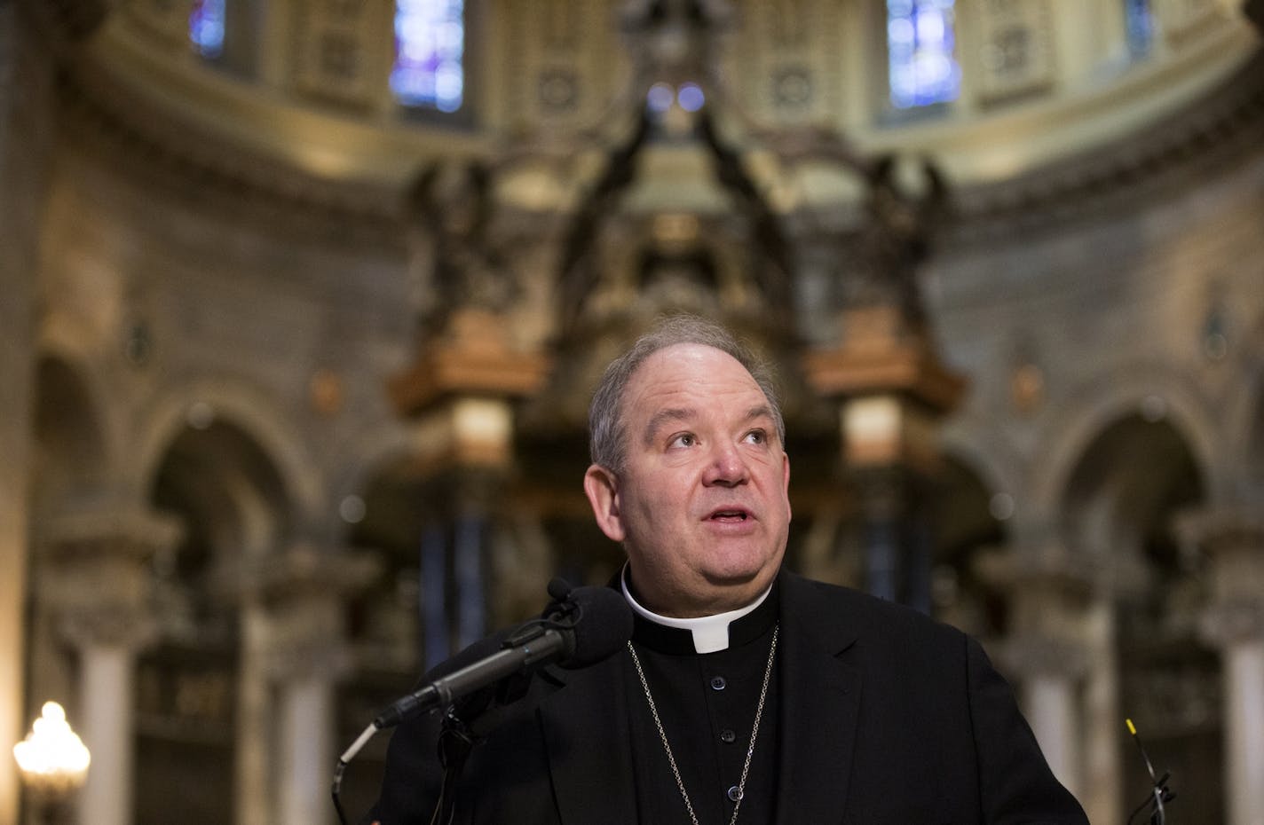 Archbishop Bernard Hebda spoke in March during a news conference at the Cathedral of St. Paul after being appointed as archbishop of the archdiocese of St. Paul and Minneapolis. He officially takes over Friday with a mass at the cathedral.