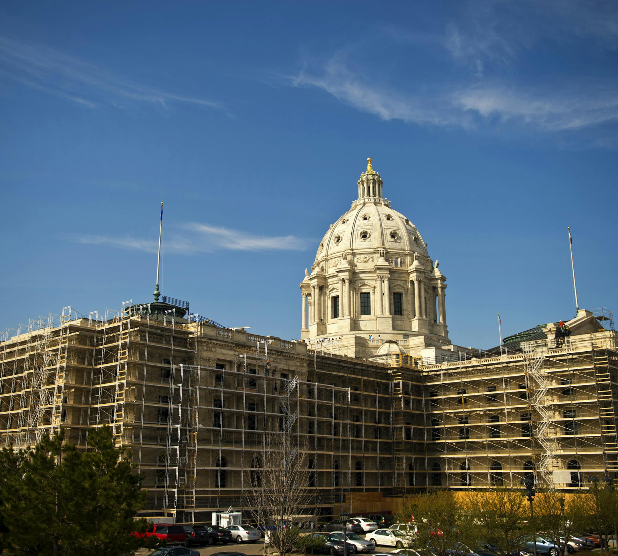 May 7, 2013: The exterior of the Minnesota State Capitol is covered in scaffolding for a huge renovation project.