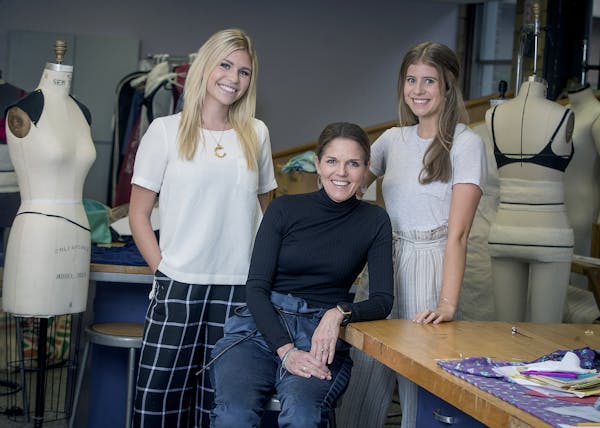 Claire Schierman, left, assistant Prof. Kelly Gage and Maggie Krawczyk wear the menocore look at St. Catherine University in St. Paul.