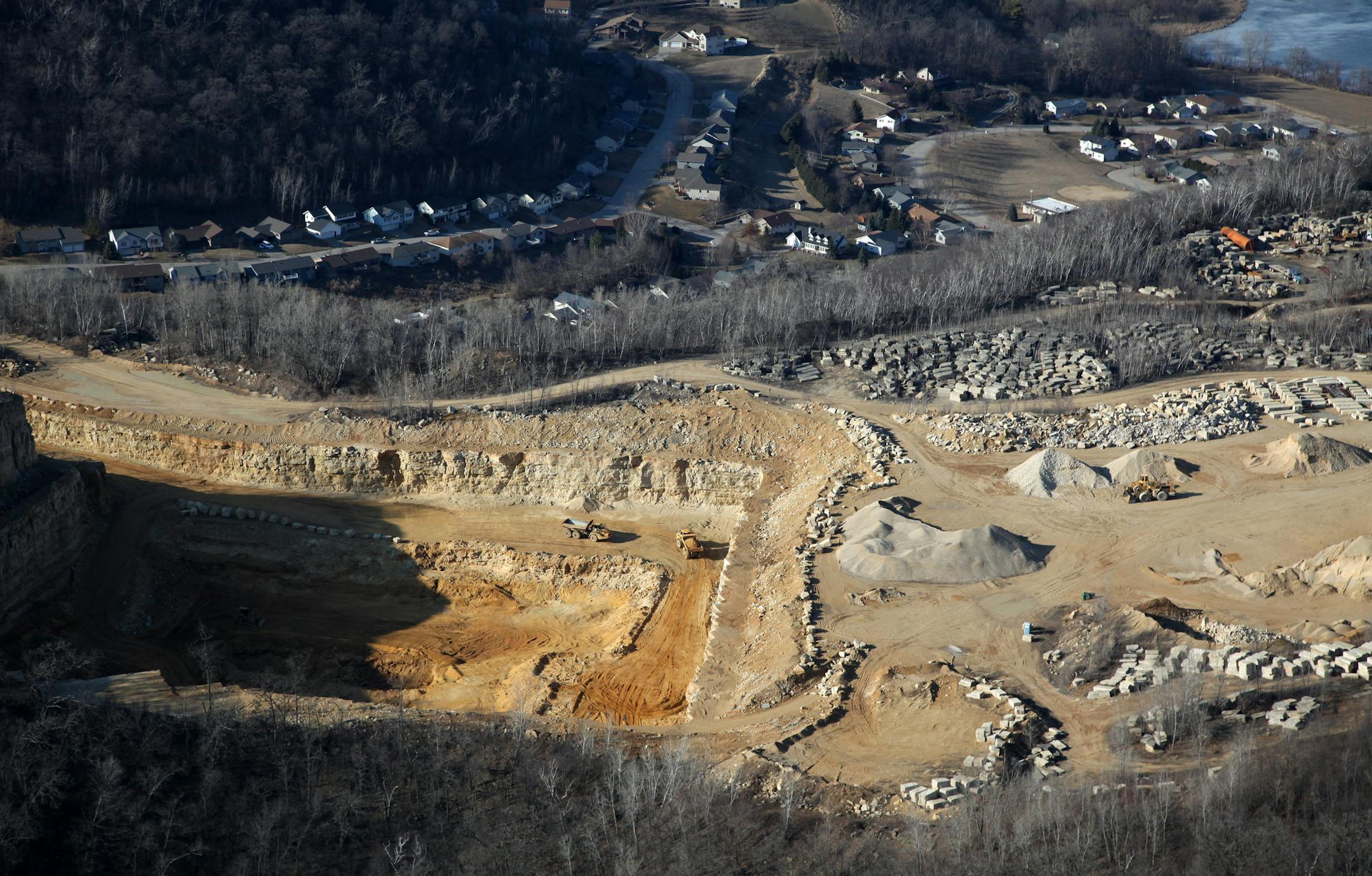 Nowhere are the concerns about sand mining, and expectations for its economic potential, more palpable than in the town of Winona. It‚Äôs also becoming a lesson in how communities cope with a new industry that is booming in lock step with the business it supplies ‚Äì the controversial oil and gas drilling practice called hydro fracking. (IN THIS PHOTO) Aerial views of the Biesanz Stone Company and the frac sand mining opperation. ] BRIAN PETERSON ‚Ä&