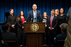 Assistant U.S. Attorney Joe Thompson, with the prosecution’s team, leads a news conference after the Feeding Our Future fraud verdicts were announce
