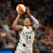 Minnesota Lynx forward Napheesa Collier (24) shot while defended by Indiana Fever forward Aliyah Boston (7) in the third quarter. She led all scorers 