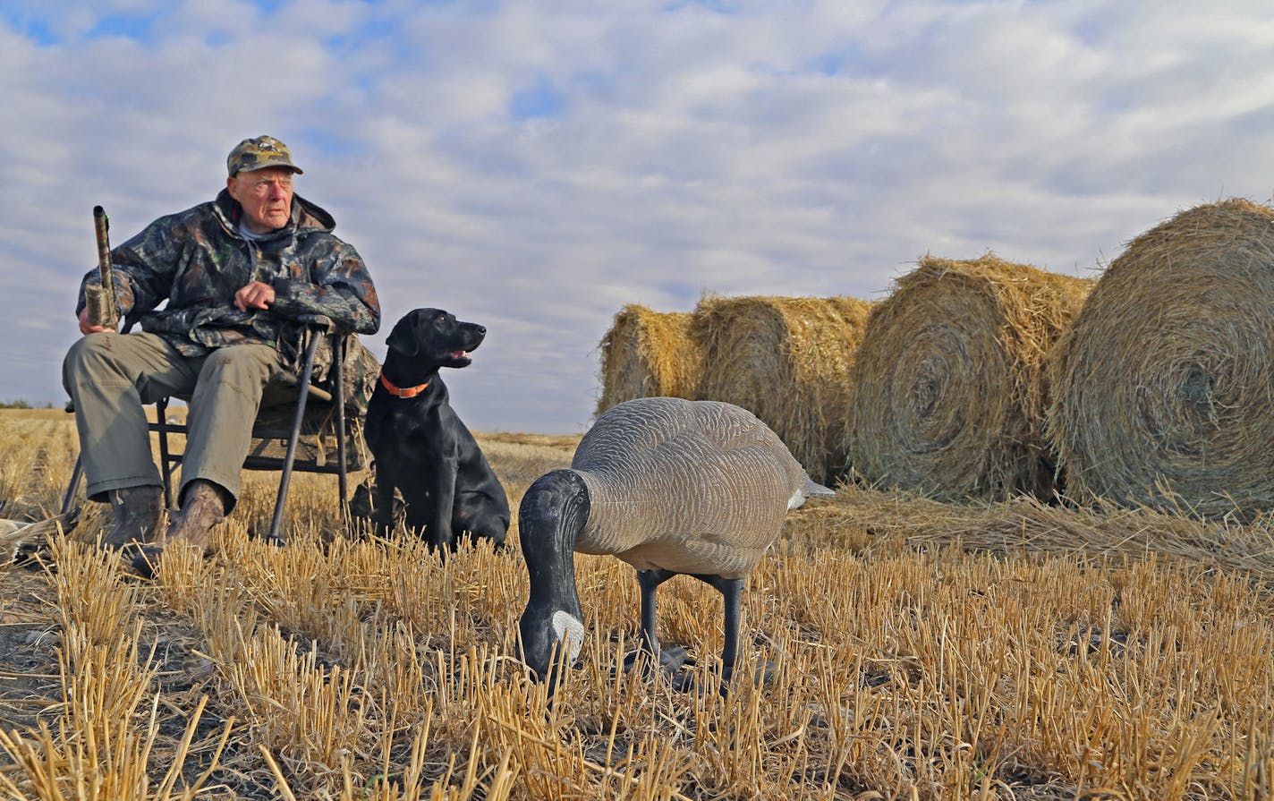 A lifelong duck hunter, Bud Grant at 93 years of age continues his autumn passion, here in western North Dakota on that state's opening day for non-resident hunters.