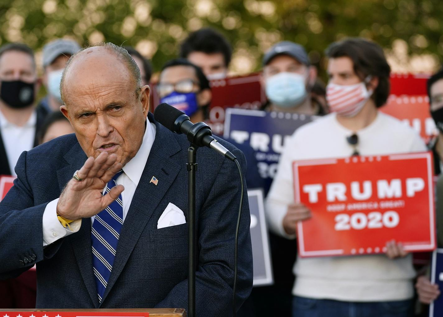 Rudy Giuliani, a lawyer for President Donald Trump, speaks during a news conference on legal challenges to vote counting in Pennsylvania, Wednesday, Nov. 4, 2020, in Philadelphia.