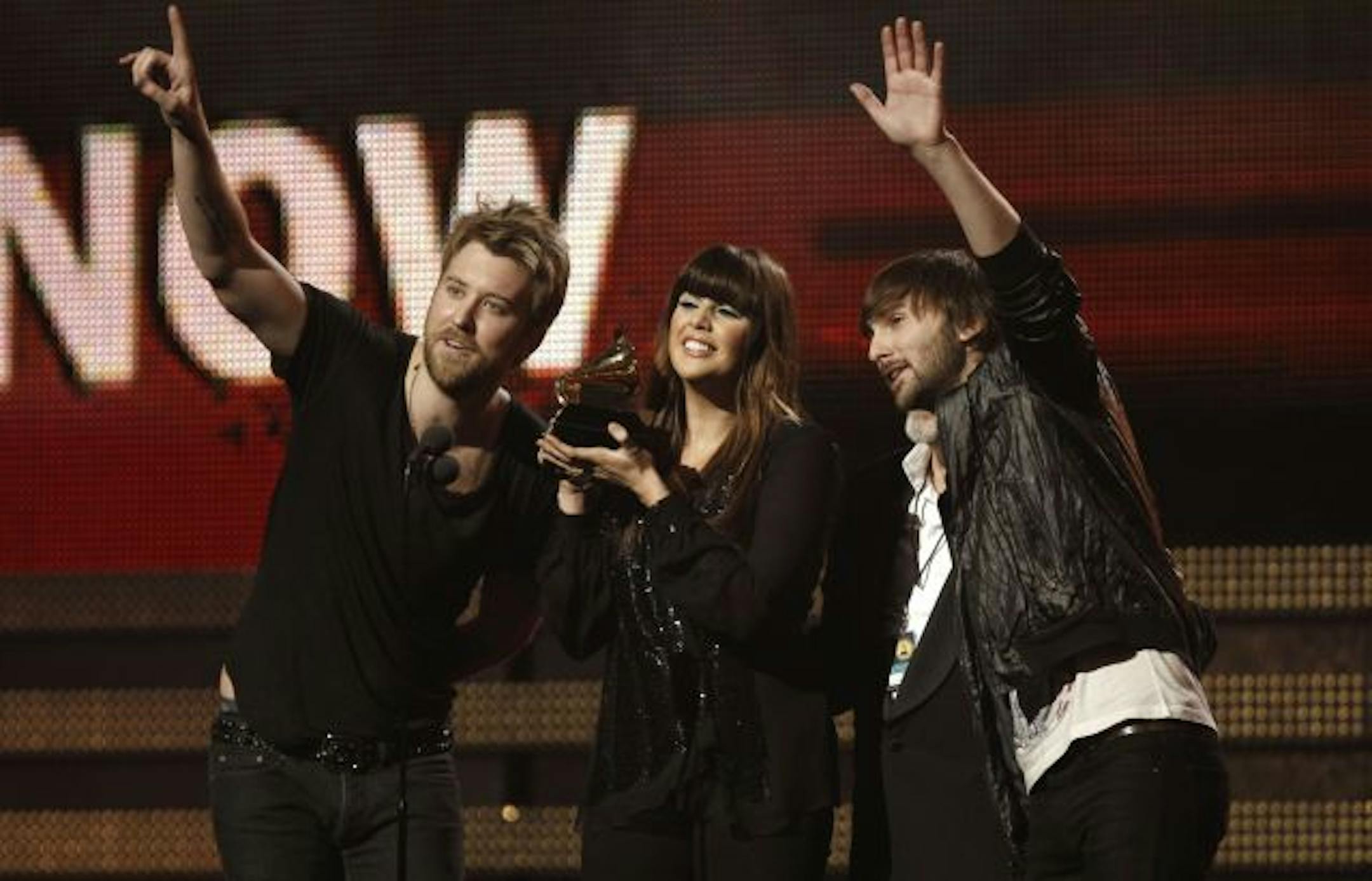 Lady Antebellum, from left, Charles Kelley, Hilary Scott, and Dave Haywood accepted the award for best country album at the 53rd annual Grammy Awards on Sunday in Los Angeles.