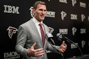 Atlanta Falcon quarterback Kirk Cousins speaks during a news conference Wednesday, March 13, 2024, in Flowery Branch, Ga.
